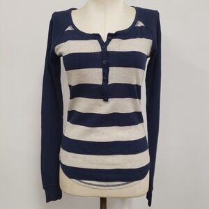 VTG So Womens‎ Preppy Y2K Waffle Knit Thermal Henley Top Size S Raglan Sleeve